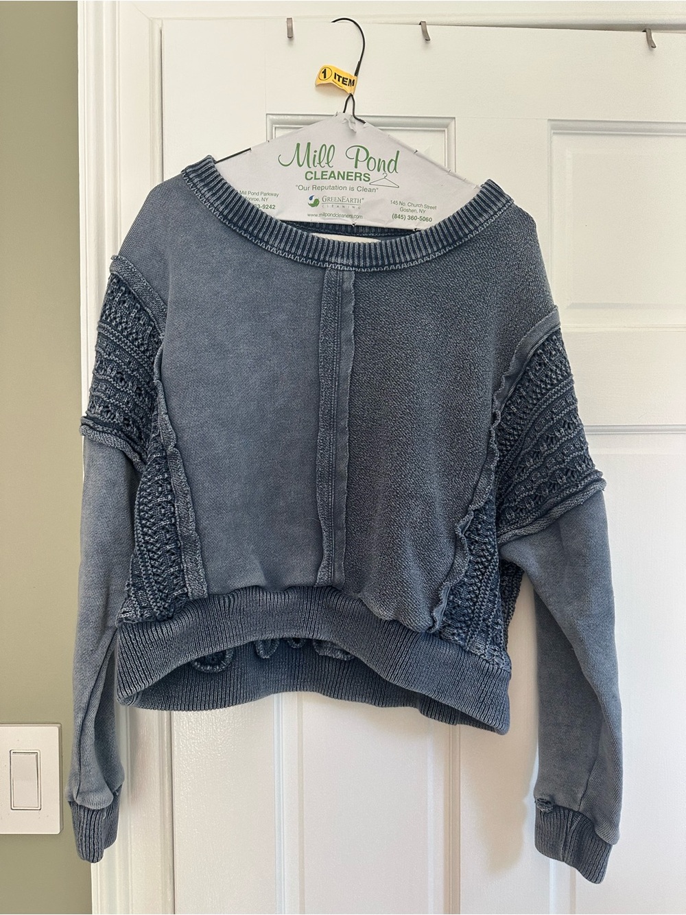 Vintage Havana Washed Blue Cropped Crewneck Sweater